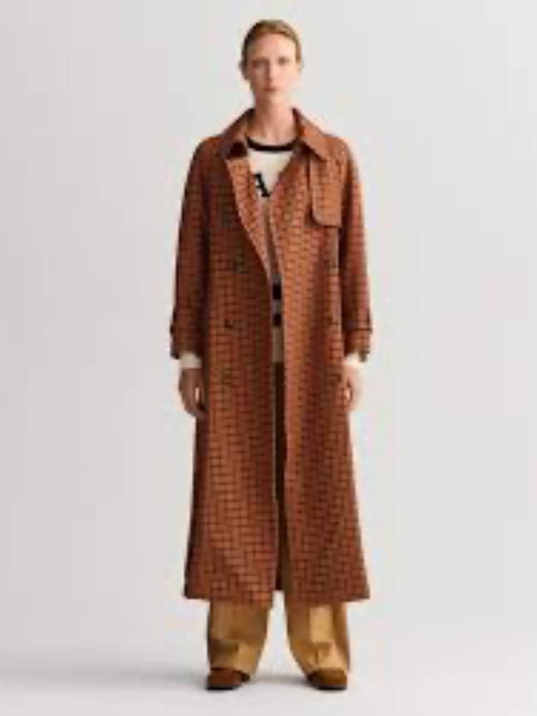 Gant Golden Orange Plaid Check Trench Coat Belted Double-Breasted-Medium — image 3 of 6